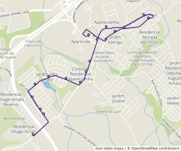 Mapa do itinerário da linha