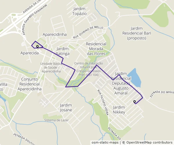 Mapa do itinerário da linha