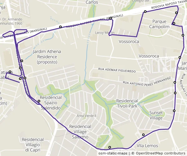 Mapa do itinerário da linha