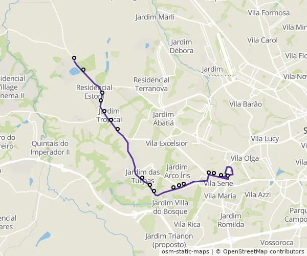 Mapa do itinerário da linha