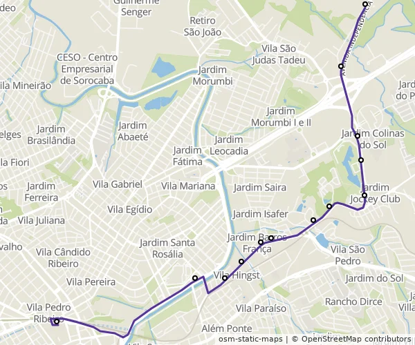 Mapa do itinerário da linha