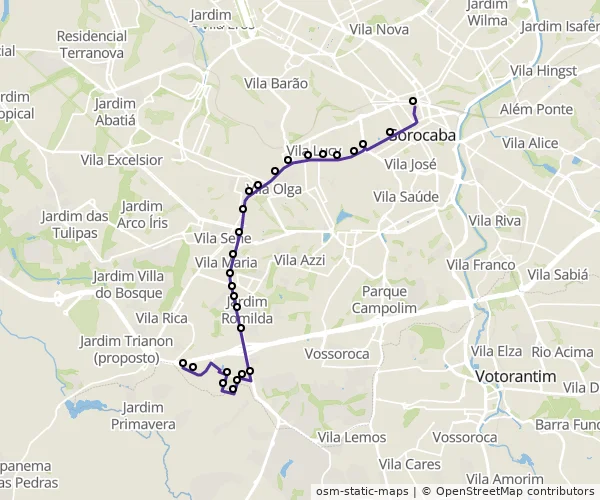 Mapa do itinerário da linha