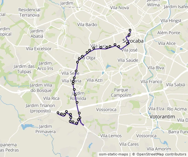 Mapa do itinerário da linha