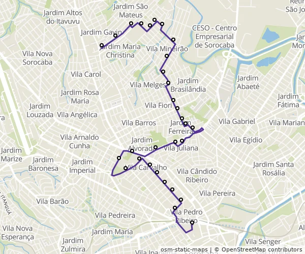 Mapa do itinerário da linha