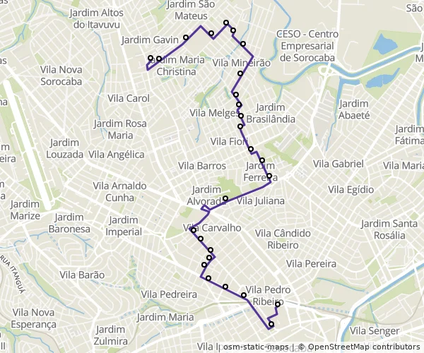 Mapa do itinerário da linha