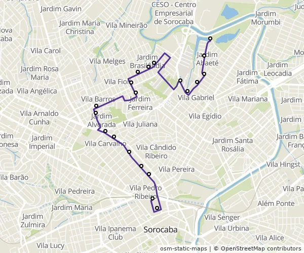 Mapa do itinerário da linha