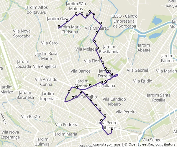 Mapa do itinerário da linha