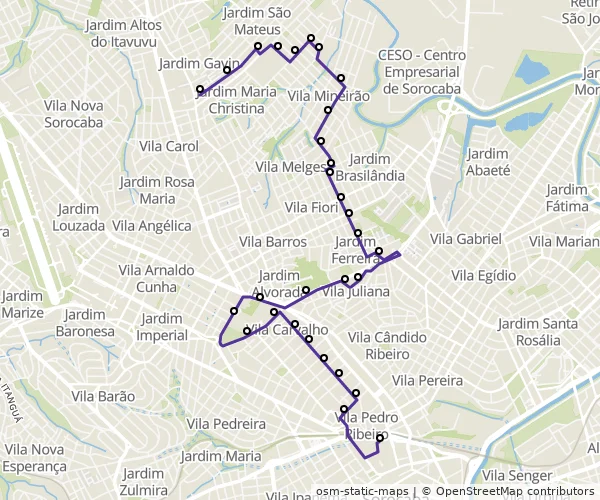 Mapa do itinerário da linha