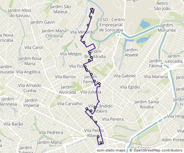 Mapa do itinerário da linha