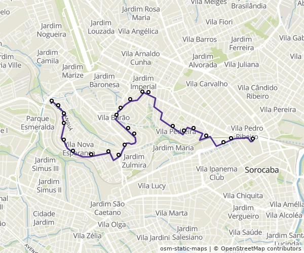 Mapa do itinerário da linha