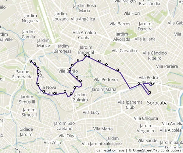 Mapa do itinerário da linha
