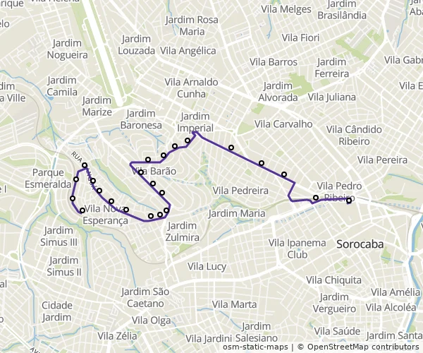 Mapa do itinerário da linha