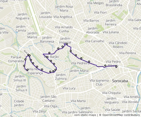 Mapa do itinerário da linha