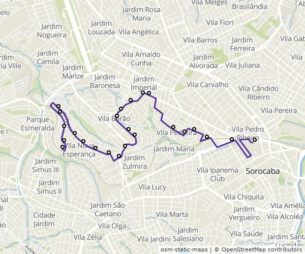 Mapa do itinerário da linha