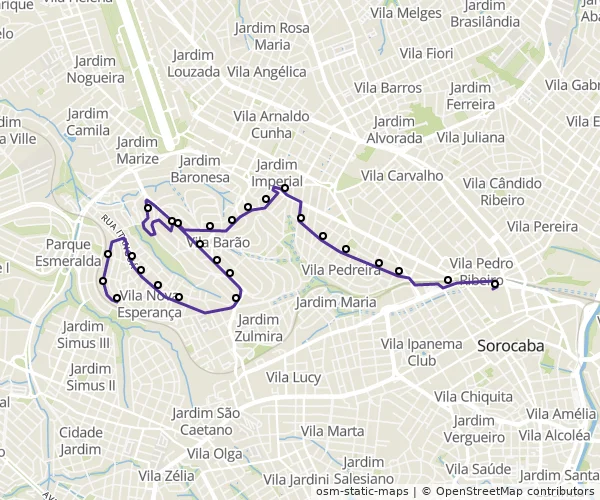 Mapa do itinerário da linha