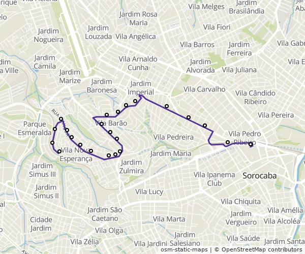 Mapa do itinerário da linha