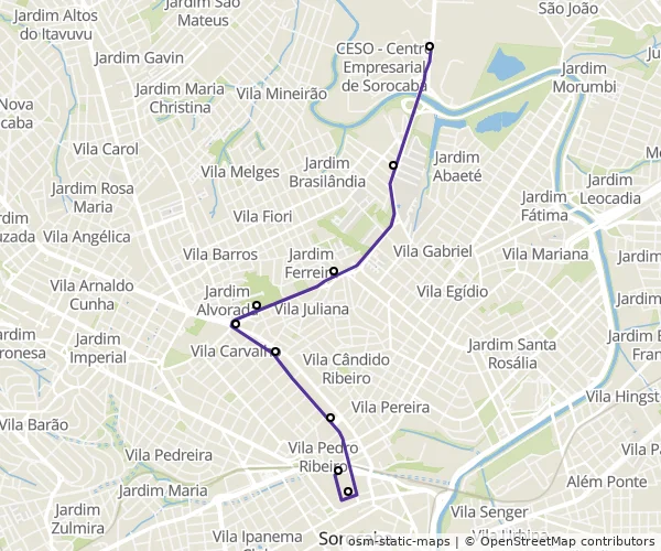 Mapa do itinerário da linha