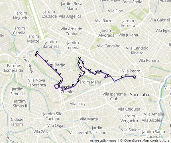 Mapa do itinerário da linha
