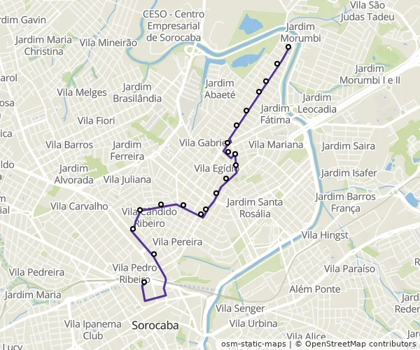 Mapa do itinerário da linha