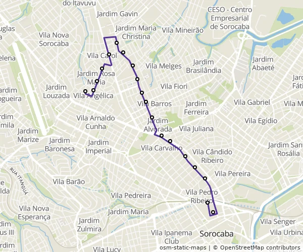 Mapa do itinerário da linha