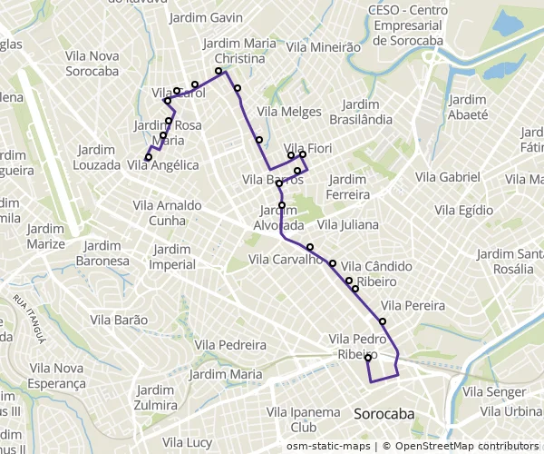 Mapa do itinerário da linha
