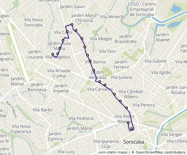 Mapa do itinerário da linha