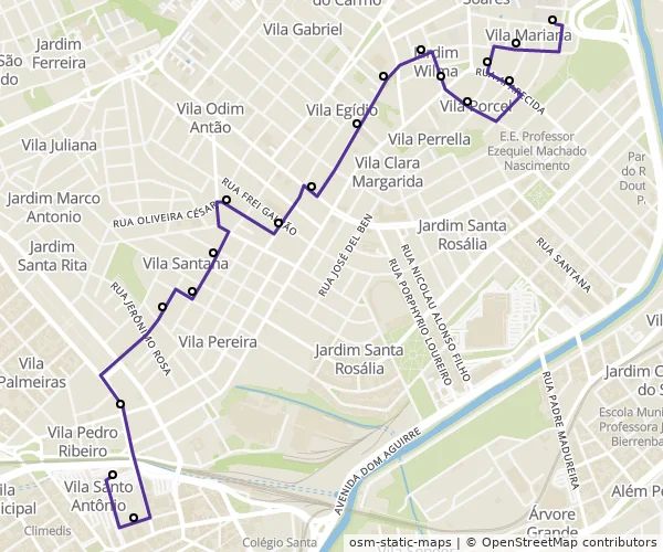 Mapa do itinerário da linha