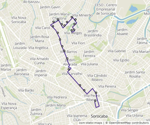 Mapa do itinerário da linha