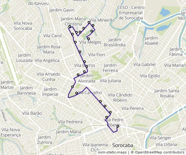 Mapa do itinerário da linha