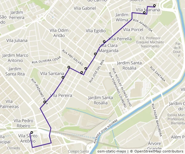 Mapa do itinerário da linha