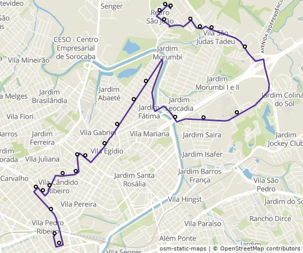 Mapa do itinerário da linha