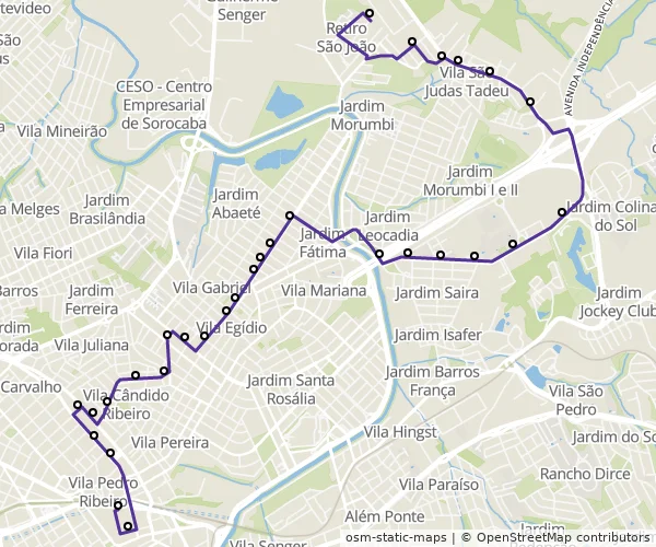 Mapa do itinerário da linha