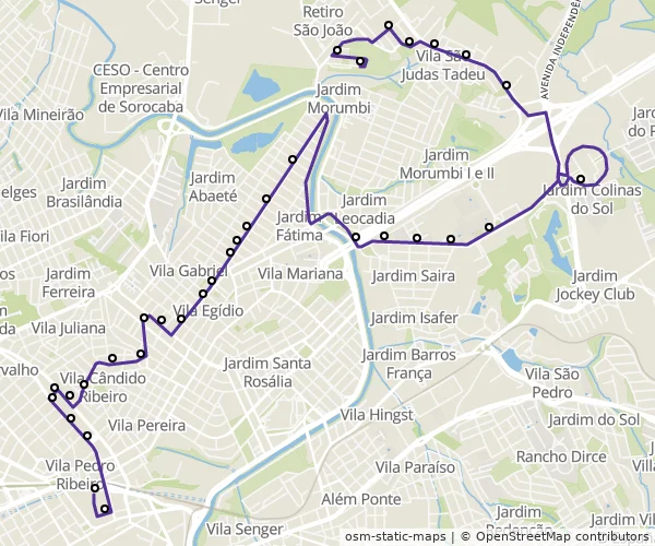 Mapa do itinerário da linha