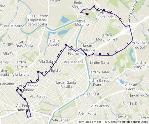 Mapa do itinerário da linha