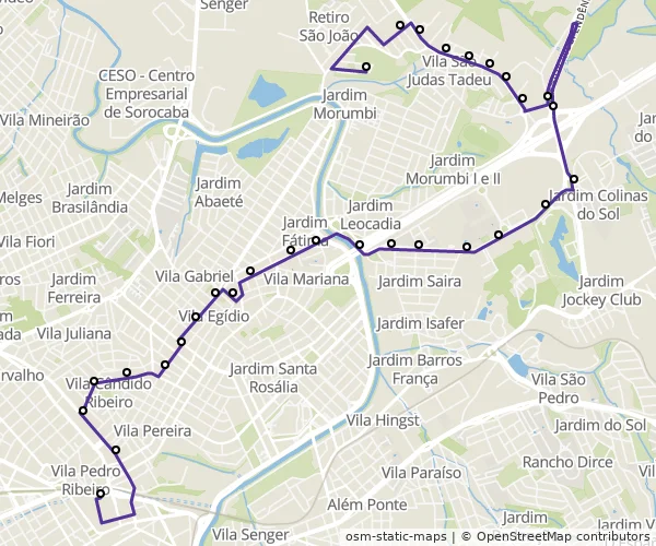 Mapa do itinerário da linha