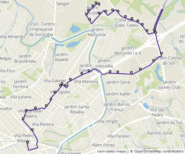Mapa do itinerário da linha