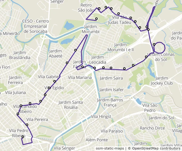 Mapa do itinerário da linha