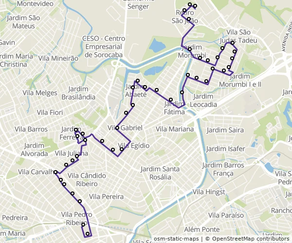 Mapa do itinerário da linha