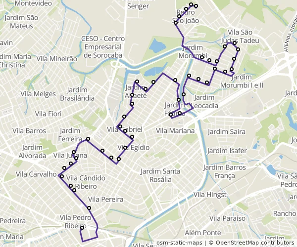 Mapa do itinerário da linha