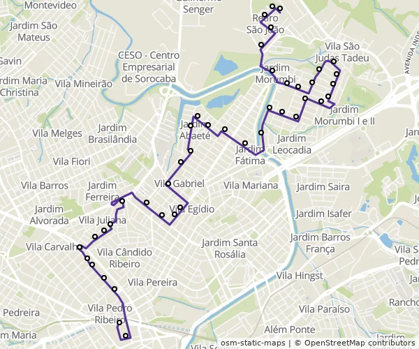 Mapa do itinerário da linha