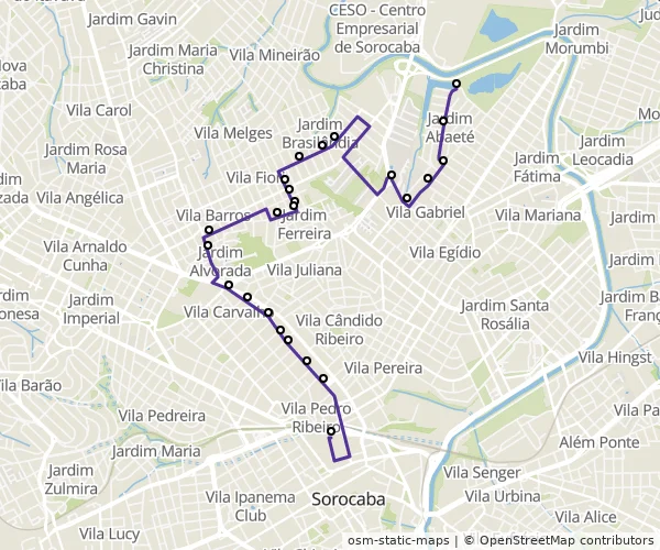 Mapa do itinerário da linha