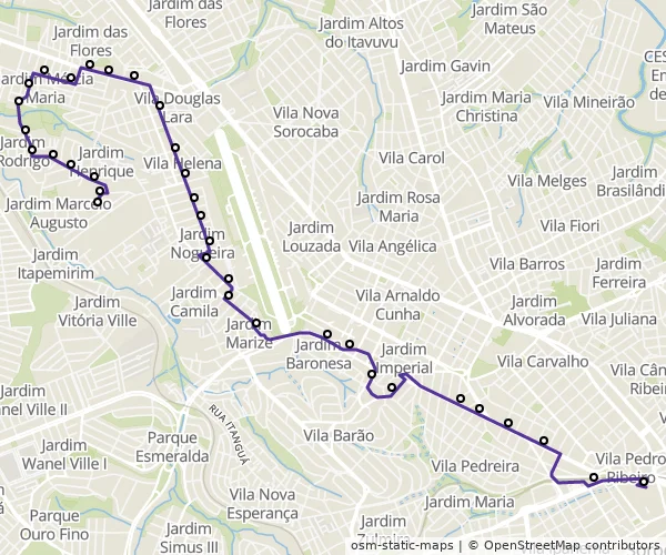 Mapa do itinerário da linha