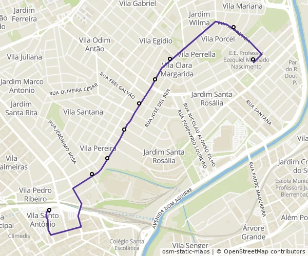 Mapa do itinerário da linha
