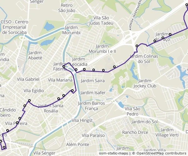 Mapa do itinerário da linha