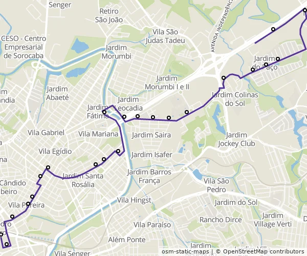 Mapa do itinerário da linha
