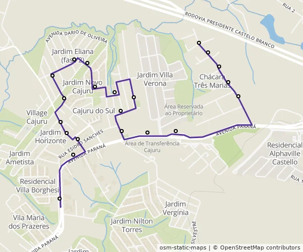 Mapa do itinerário da linha