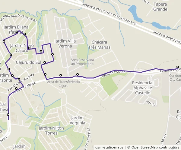 Mapa do itinerário da linha