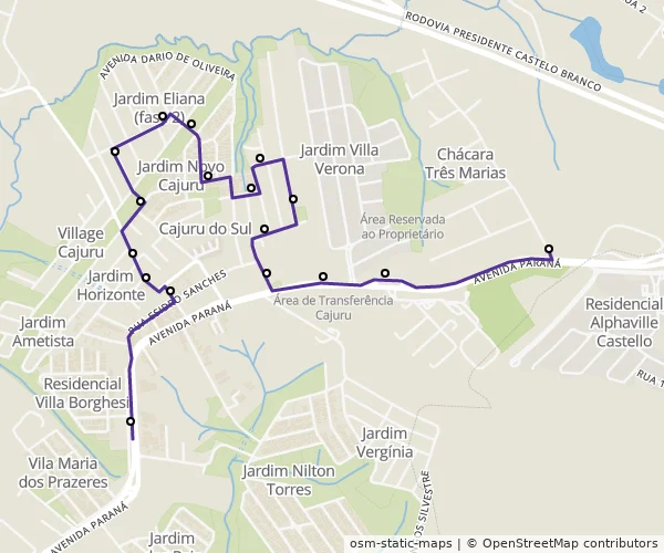 Mapa do itinerário da linha