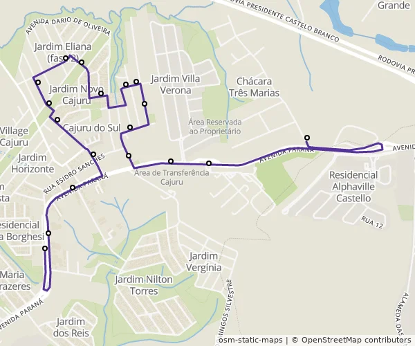 Mapa do itinerário da linha
