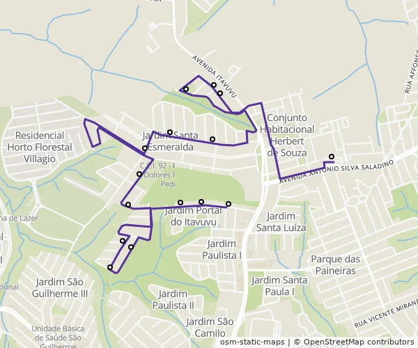 Mapa do itinerário da linha